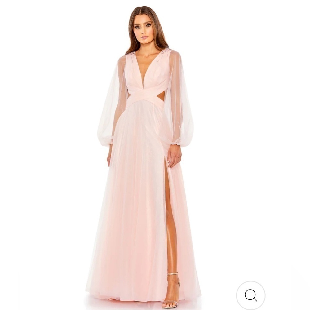 Mac Duggal TULLE SHEER LONG SLEEVE CUT OUT LACE UP A LINE GOWN size 10 New $398 - Picture 5 of 15
